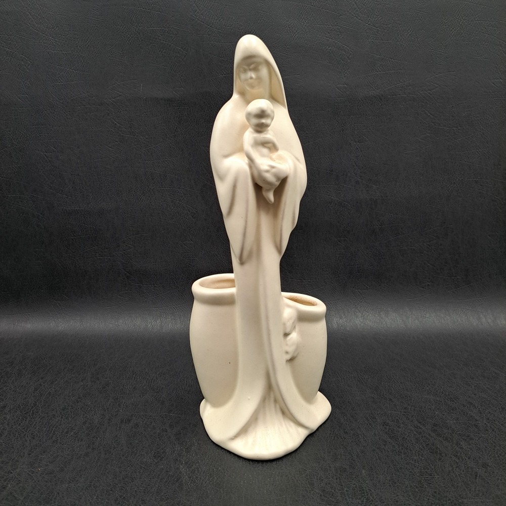 Vintage Haeger Pottery Madonna and Child Planter Matte White Religious USA MCM